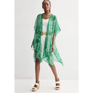Nine West Tropical Print Kimono Topper Cover-up One Size Green Resort Vacation